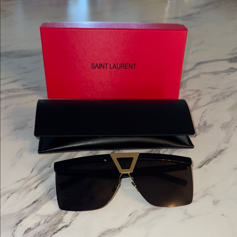 Saint Laurent Black Sunglasses with Gold Accent